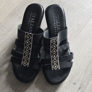 Italian Shoemakers Black Sandals with Silver Accents